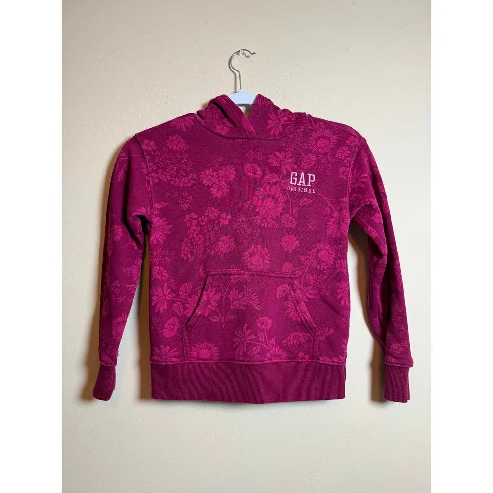 Gap Kids Girls Magenta Pink Floral Sunflower Hoodie Sweatshirt Size S 7/8 Logo
